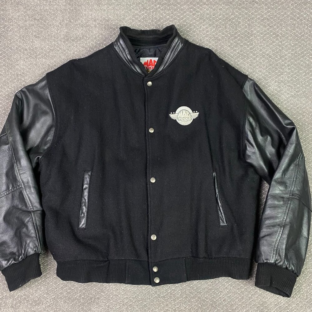 Vintage Mac Tools Jacket Men's XL Black Wool Leather Varsity Letterman Bomber